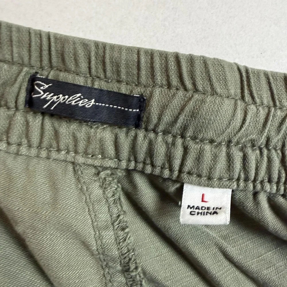 Supplies Pants Mens Large Green Canvas‎ Jogger Elastic Waist Cuffed Casual